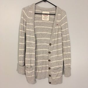 Hollister grey and white striped cardigan